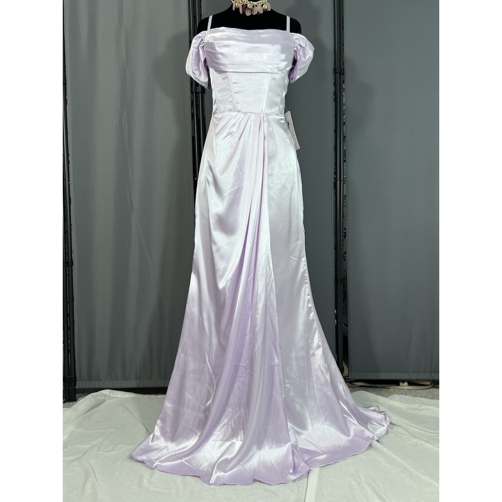 Lavender Lilac Prom Dress Sz S Corset Satin Ball Gown Off-Shoulder Formal #J